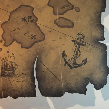 Old World Map Mural in a bedroom by Tom Taylor of Mural Art LLC