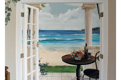 Example of an eclectic entryway design in Dallas