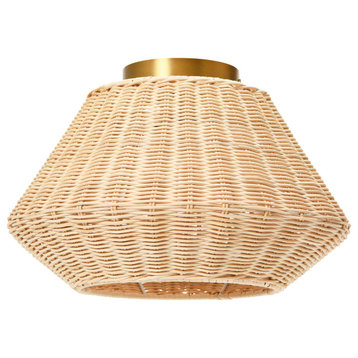 Coastal Ceiling Lamp With Rattan Shade and Iron Base
