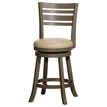 DTY Indoor Living Granby Slat Back Swivel Stool, 24" Counter Stool, Weathered Gray, French Gray