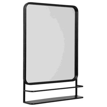 Benzara BM262447 Accent Mirror With Sleek Metal Frame and Shelf, Black