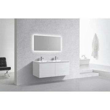 Balli 48'' Double Sink Wall Mount Modern Bathroom Vanity, High Gloss White