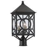 Currey & Company - Ripley Small Post Light - The Ripley Small Post Light in our Twelfth Street collection of outdoor lighting features a high-performance, weather-resistant Trilux finish that is fade resistant, crack resistant and rust resistant. We guarantee the finishes applied to our Twelfth Street pieces for five years. The metal on this black post light in a midnight finish surrounds seeded-glass panes. We also offer the Ripley in a large post light, and as wall sconces and hanging lanterns.