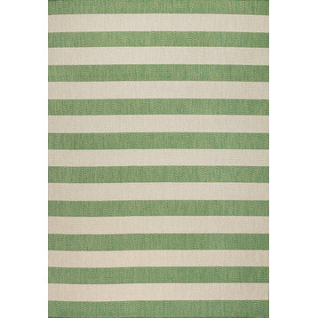 Negril Two-Tone Wide Stripe Indoor/Outdoor Area Rug, Green/Cream, 8x10