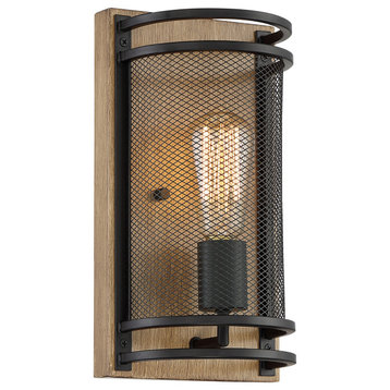 Nuvo Lighting 60/7261 Atelier 12" Tall Wall Sconce - Black / Honey Wood