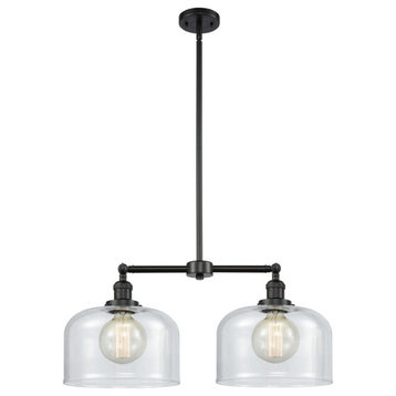 Large Bell 2-Light LED Chandelier, Matte Black, Glass: Clear