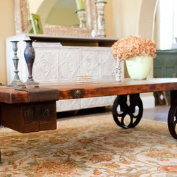 Rustic Rail Cart Table with 3 wheels - Coffee Tables