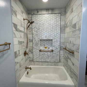 Master Bathroom, Blues, Golds and whites
