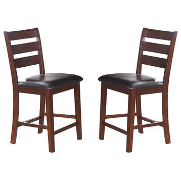Ladder Back Dining Height Chairs in Brown, Set of 2