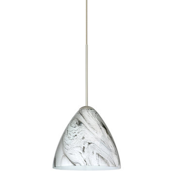 Mia 1-Light Pendant, Satin Nickel, Marble Grigio Glass, LED