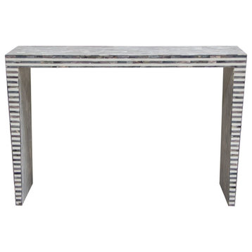 Mosaic Console Table With Bone Inlay, Linear Pattern