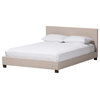 Elizabeth Beige Fabric Upholstered Panel-Stitched Platform Bed, Full