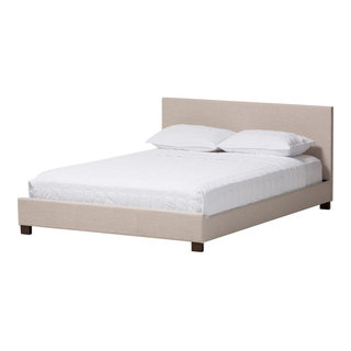 Elizabeth Beige Fabric Upholstered Panel Stitched Platform Bed