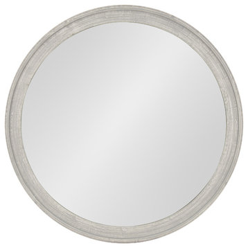 Mansell Round Wooden Wall Mirror, 28 Diameter, Distressed Gray
