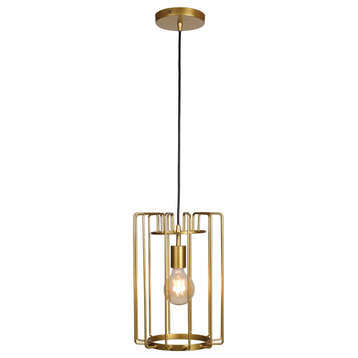 Wired Cage Pendant, Gold Finish, Vertical