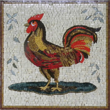 Mosaic Tile Patterns, Varnished Rooster, 35"x35"