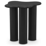 Meridian Furniture - Romaine Coffee / End Table, Black, End Table - The Romaine End Table is a stunning piece that will elevate the style of any living space. Its modern, sleek matte black finish gives it a sophisticated look, while its sturdy iron metal construction ensures durability. The pedestal bases provide excellent support and stability, and the wavy top adds a unique design element. It's a great way to add a distinctive touch to any space.