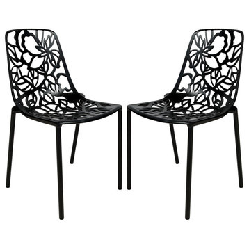 LeisureMod Modern Devon Aluminum Chair, Set of 2 Black
