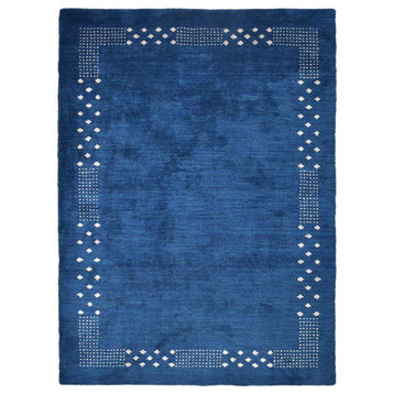 Hand Knotted Loom Silk Mix Area Rug Contemporary Blue, [Rectangle] 5'x8'