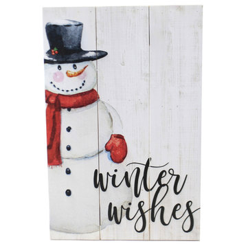 Christmas Winter Wishes Wall Art Wood Snowman Farmhouse Hang Holiday Rus1275