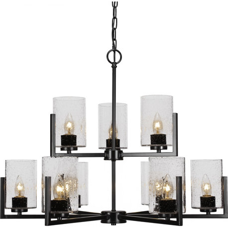 Atlas Chandelier - Matte Black, Clear Bubble, 9