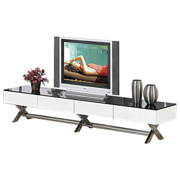 Pemberly Row Wood TV Stand with X Leg in White and Black