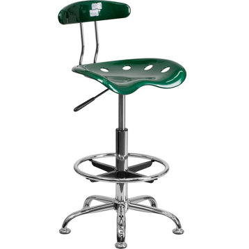 Chrome Drafting Stool With Tractor Seat, Green, 17.25"x20"x32.50", 41"