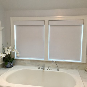 Lutron Electronic Shades in blackout fabric down for privacy