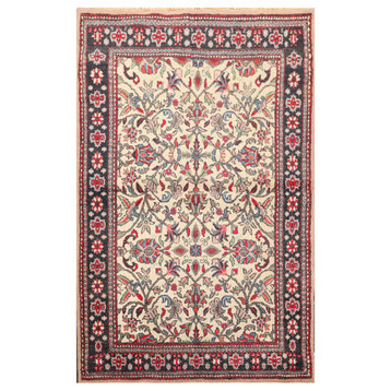 4'x6'3'' Hand Knotted Wool Sarouk Oriental Area Rug Beige, Charcoal