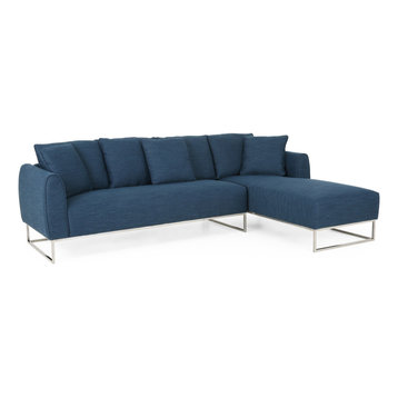 Harley Sectional Sofa With Chaise Lounge, Navy Blue, Silver