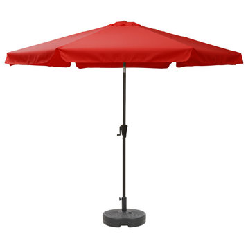 10' Round Tilting Crimson Red Patio Umbrella, Round Umbrella Base