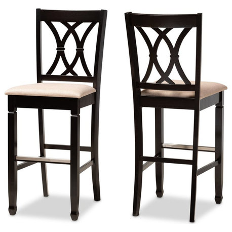 Baxton Studio Calista Brown Upholstered Espresso Wood 2-Piece Bar Stool Set