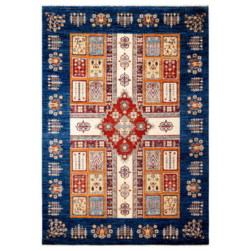 Tribal, One-of-a-Kind Hand-Knotted Runner Rug  - Blue, 5' 8" x 7' 11"