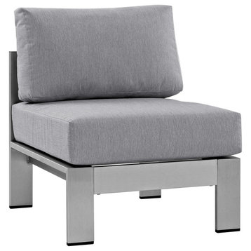 Shore Armless Sectional Outdoor Aluminum Chair, Silver Gray