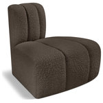 Meridian Furniture - Arc Upholstered Modular Component, Brown, 1-Piece: Reverse Corner, Boucle Fabric - Give your living room or den the perfect blend of style and versatility with this Arc boucle fabric curved reverse corner chair. Part of the Arc modular furniture collection, this chair comes upholstered in rich brown boucle fabric and features deep channel tufting that adds a touch of luxury while enhancing comfort and support. A seamless combination of form and function, this chair can be used with other Arc pieces to create a myriad of configurations in your well-curated room.