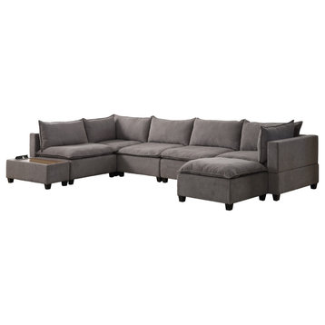 Madison Sectional Sofa Chaise With USB Storage Console Table, Light Gray
