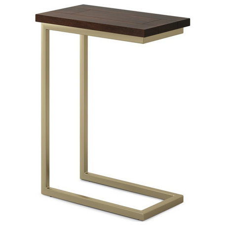 Simpli Home Skyler 18" Solid Wood & Metal C-Shaped Side Table in Dark Brown/Gold