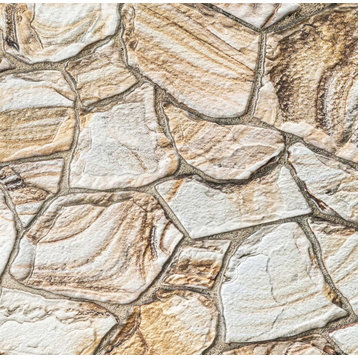 Faux Stone PVC 3D Wall Panels, Ivory Brown, Set of 5, Covers 25.5 sq ft
