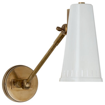 Antonio Adjustable One Arm Wall Lamp in Hand-Rubbed Antique Brass with Antique W