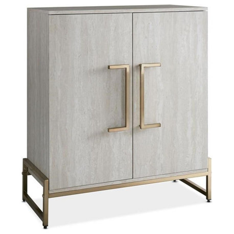 Catania Modern Silver Faux Marble and Gold Metal Base Wine Cabinet