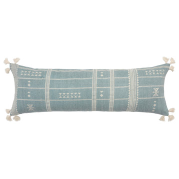 Layal Tribal Sky Blue/ Cream Pillow 13"X40" Lumbar, Polyester Fill