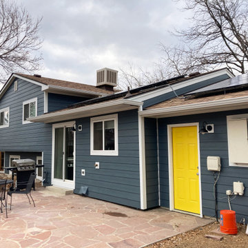 James Hardie Evening Blue Arctic White & Cheerful Yellow Door