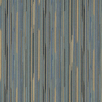 Blue Gold And Black Abstract Striped Contract Upholstery Fabric By The Yard