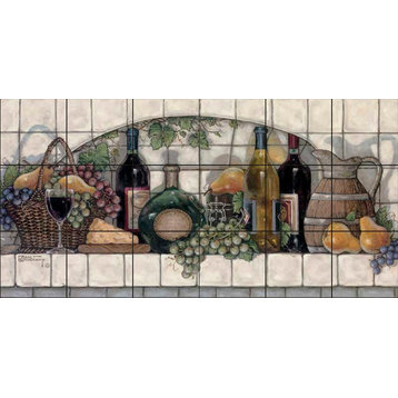 Tile Mural Kitchen Backsplash - Wine Fruit and Cheese Pantry - by Janet Kruskamp