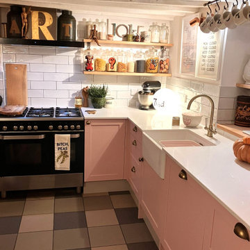 Pink Shaker Cottage Style Kitchen