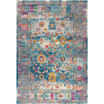 Bohemian Flair Boho Vintage Faded Area Rug, Navy/Cream, 8x10