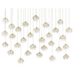 Currey & Company - Crystal Bud 30-Light Multi-Drop Pendant - The Crystal Bud 30-Light Multi-Drop Pendant dangles flowers made of delicate faceted crystals from its canopy to make the shades effervescent and graceful. The silver pendant is luminous in its mix of painted silver and contemporary silver leaf finishes. This fixture is among Currey & Company's introduction of cluster lights, which includes 1-light up to 36-light configurations. We also have a number of chandeliers and orbs, and a wall sconce in this family of fixtures.