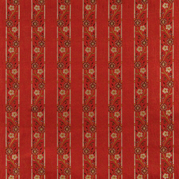 Red Brown Gold And Ivory Striped Floral Brocade Upholstery Fabric By The Yard