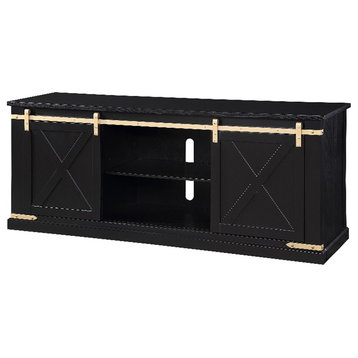 Furniture of America Birch Wood 72" Length TV Stand in Black and Gold