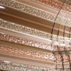 Cream Glossy Stripes and Square Mixed Glass Mosaic Tiles - Home Accessories & Decor